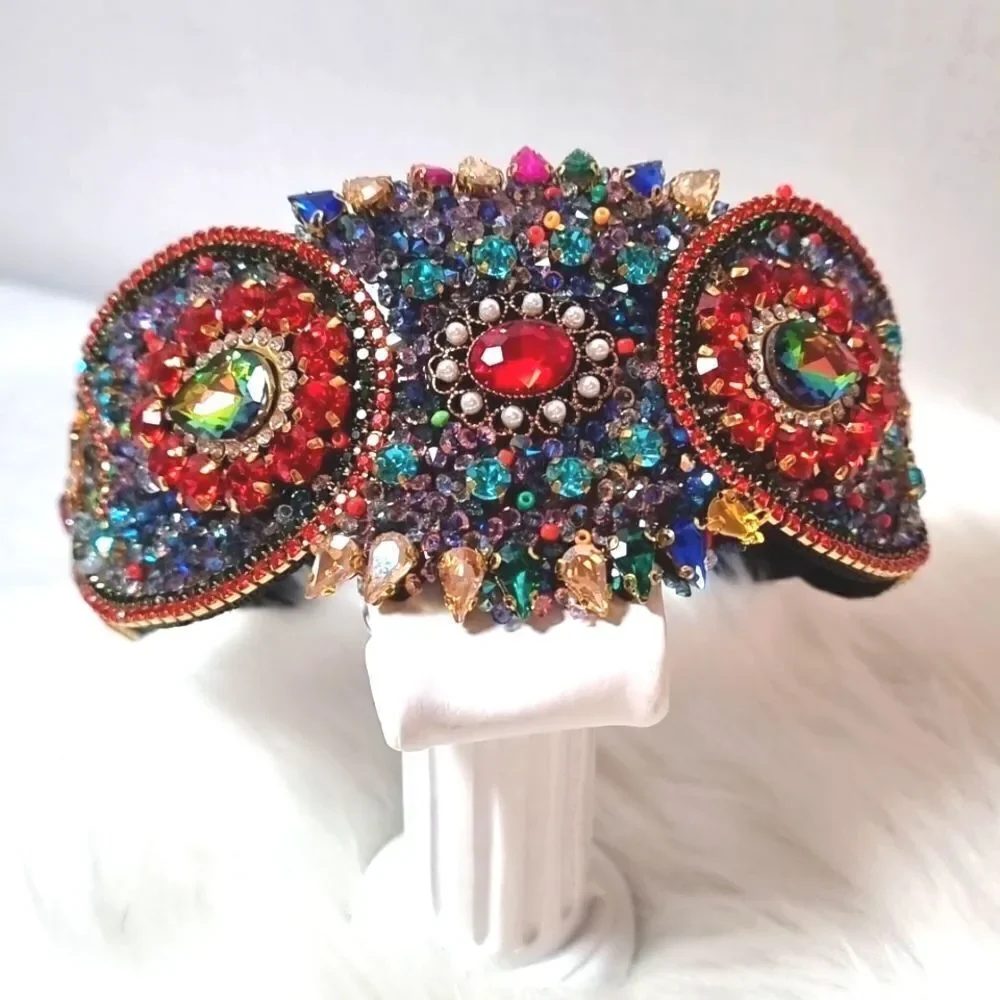 New JEWELED HEADBAND multi color rhinestone wide Statement Luxury Luxe
